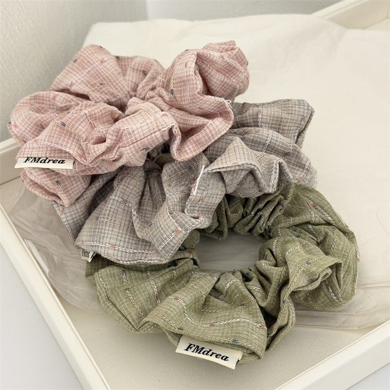 Women's Retro Cloth Hair Tie For Spring Styling Pink Green Plaid