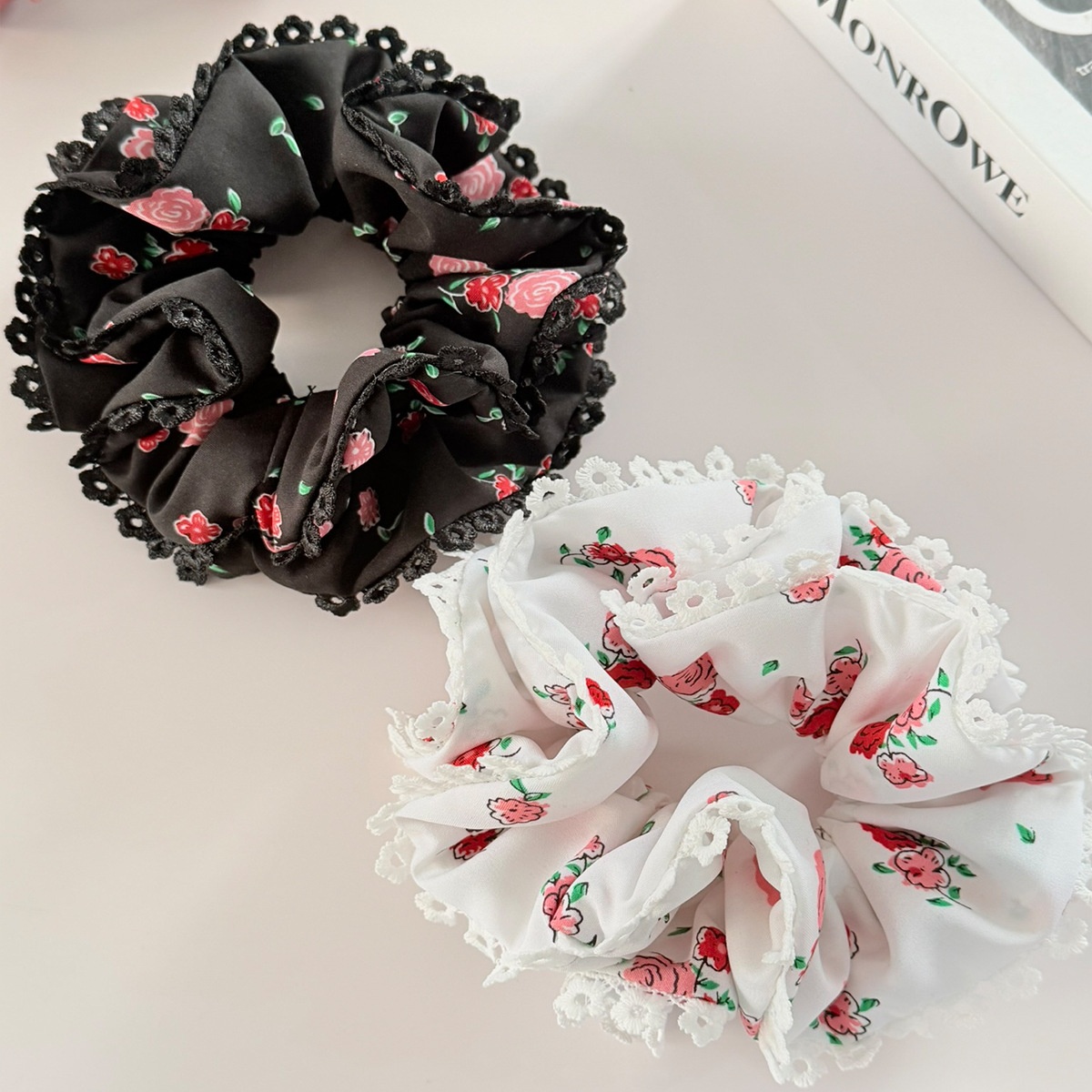 Women's Valentine Double Layer Lace Hair Scrunchie Rose Flower