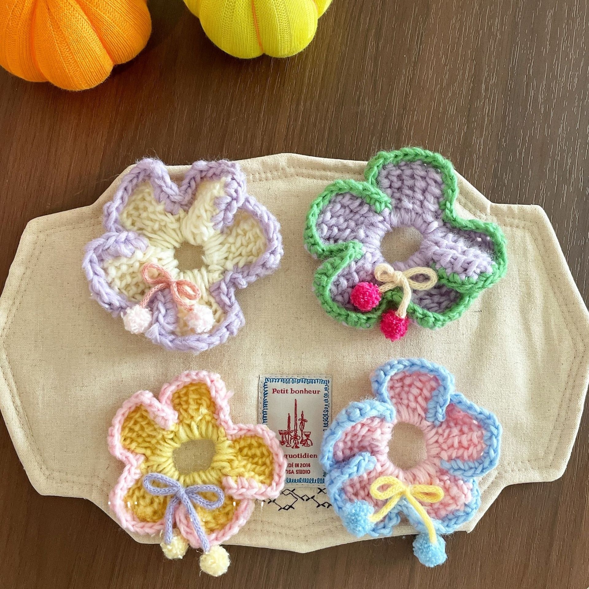 Women's Winter Furry Elastic Hair Tie Handmade Crochet Flower Bow