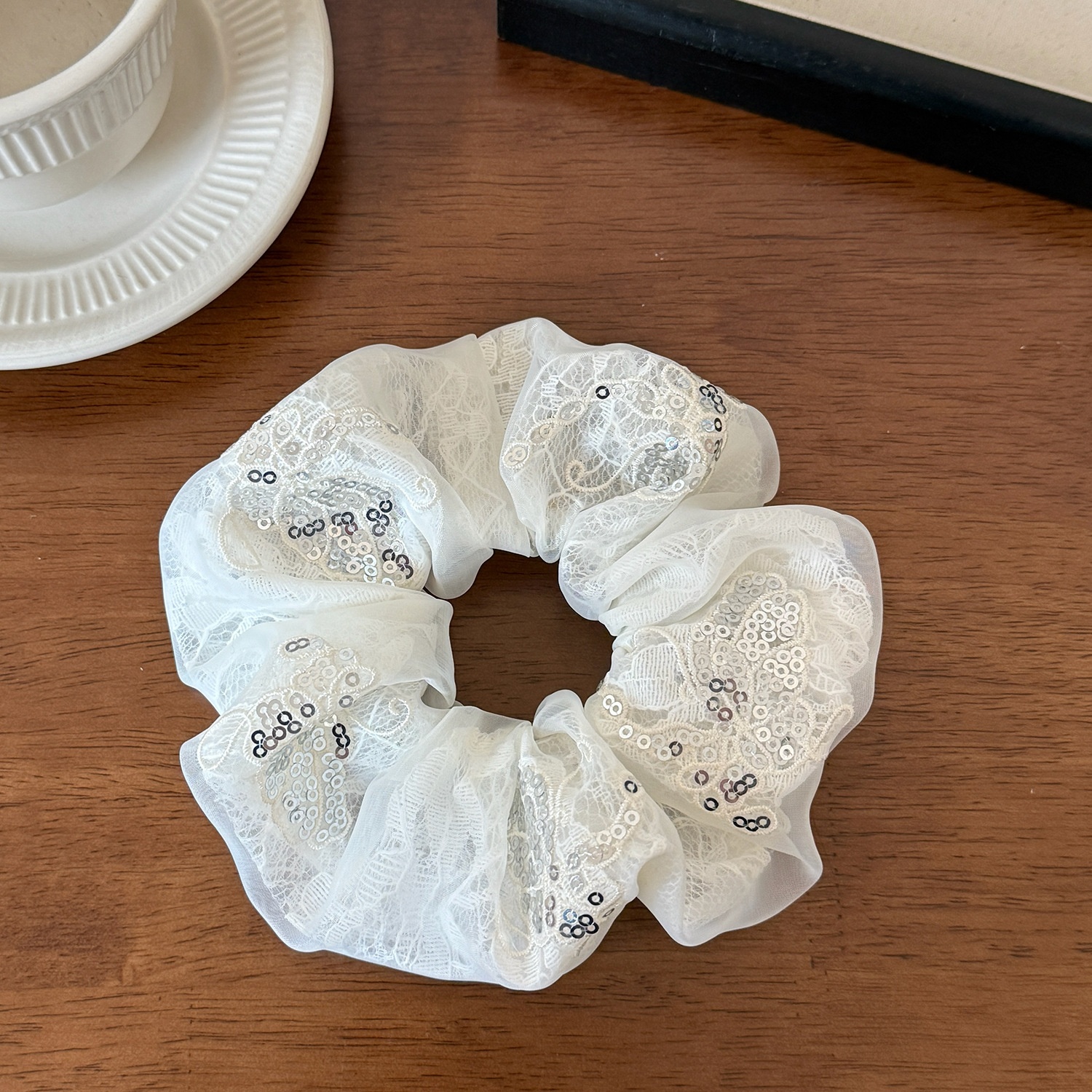 Women's Spring French Style Hair Tie Daily Accessory Beige Lace