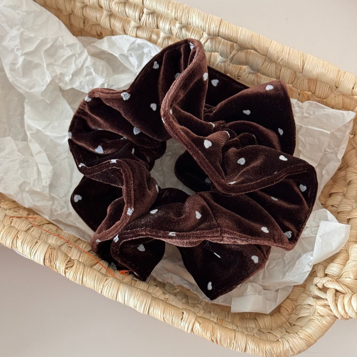 Women's Winter Large Velvet Elastic Hair Bands Polka Dot Heart Shaped