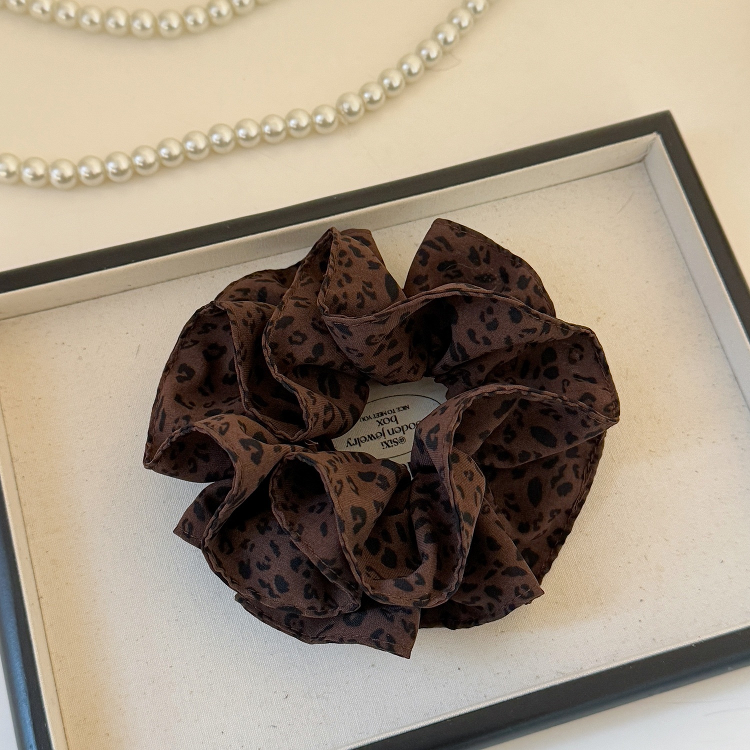 Women's Spring Cloth Scrunchie Hair Tie Coffee Leopard Print