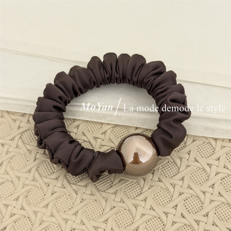 Women's High Elastic Pearl Cloth Hair Band Multi-functional Solid Coffee