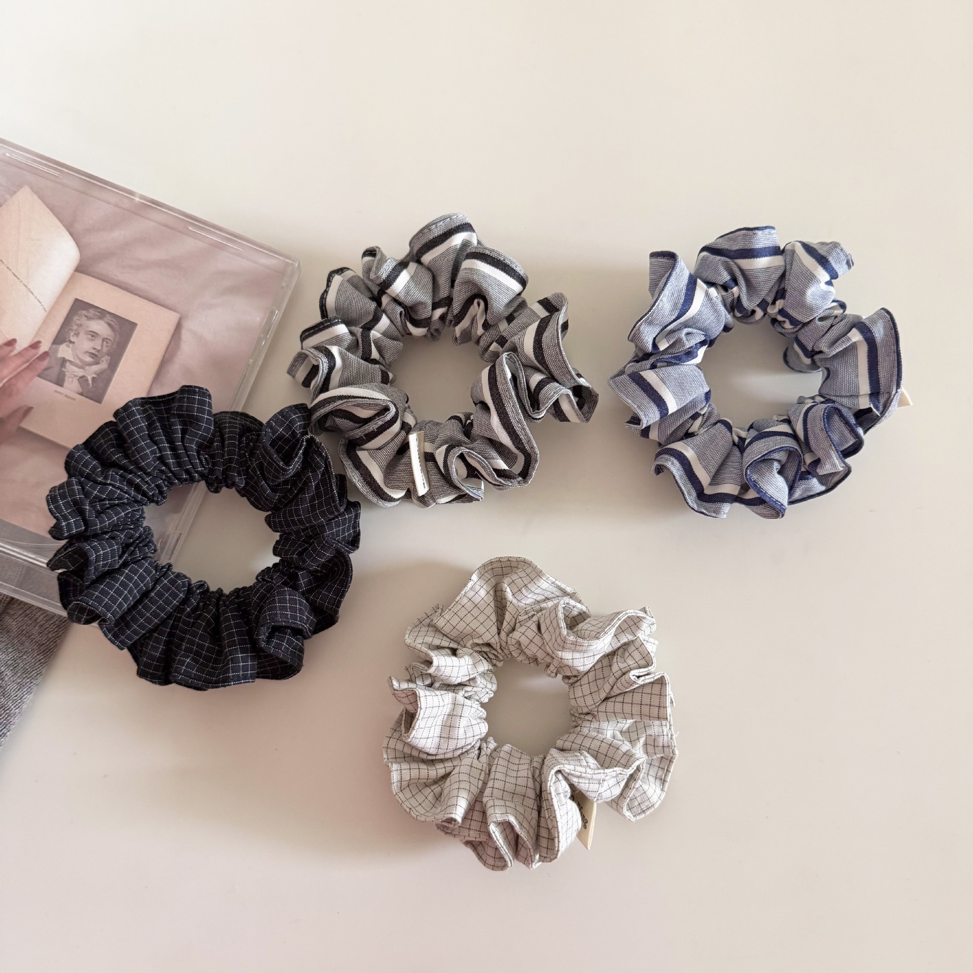 Women's Simple Spring Cloth Hair Tie Everyday Accessory Black Plaid