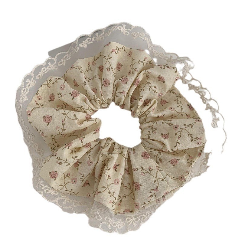 Women's Daily Cloth Elastic Hair Bun Scrunchie Ditsy Floral Lace