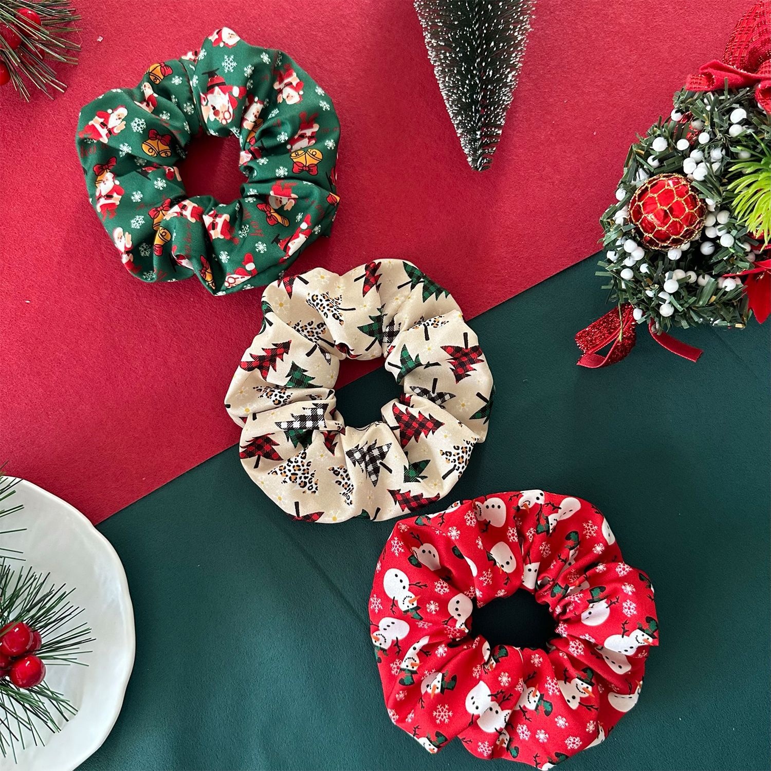 Women's Holiday Elastic Fabric Hair Bands Christmas Tree Snowman