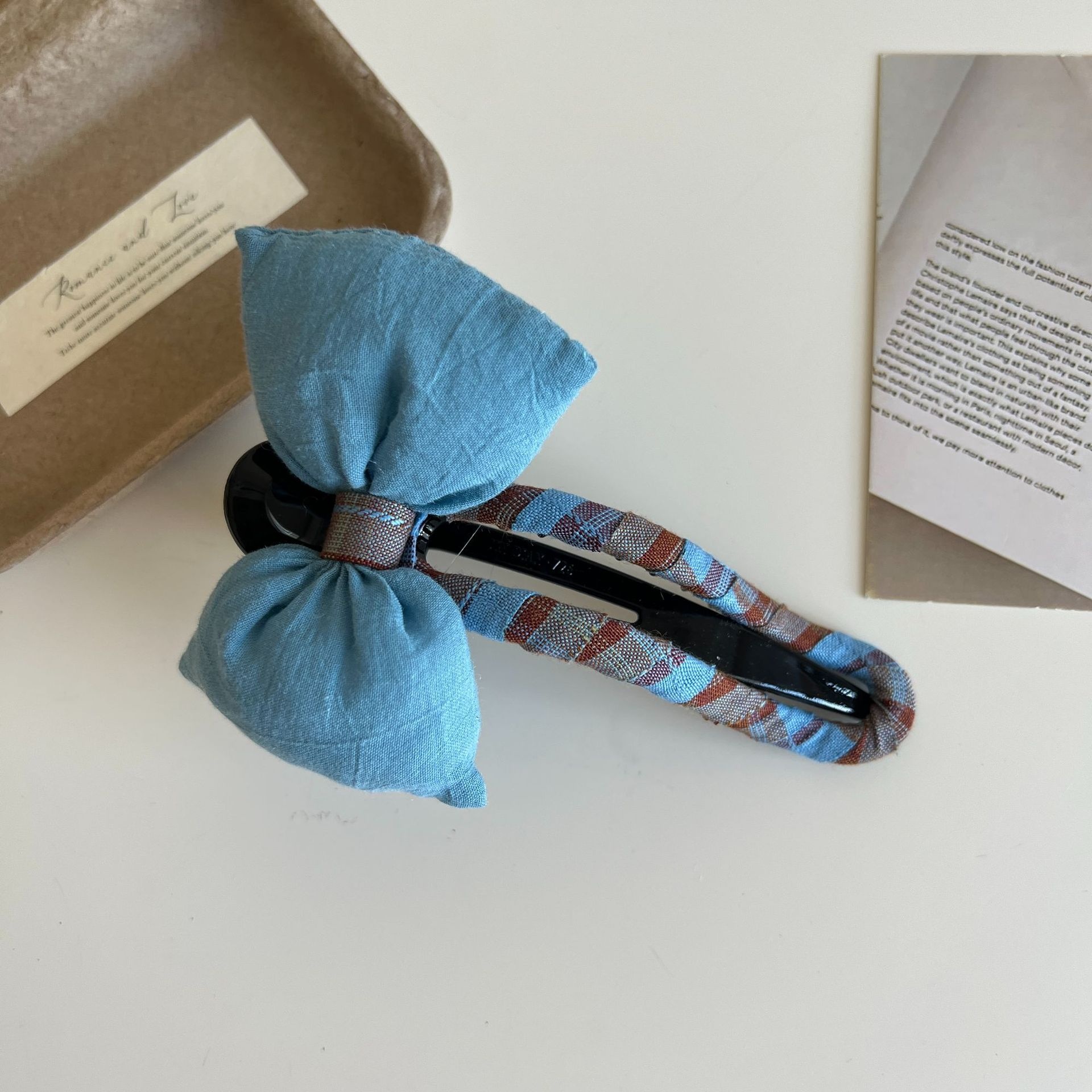 Women Girls Cloth Scarf Ponytail Hair Tie Blue Red Plaid Lattice