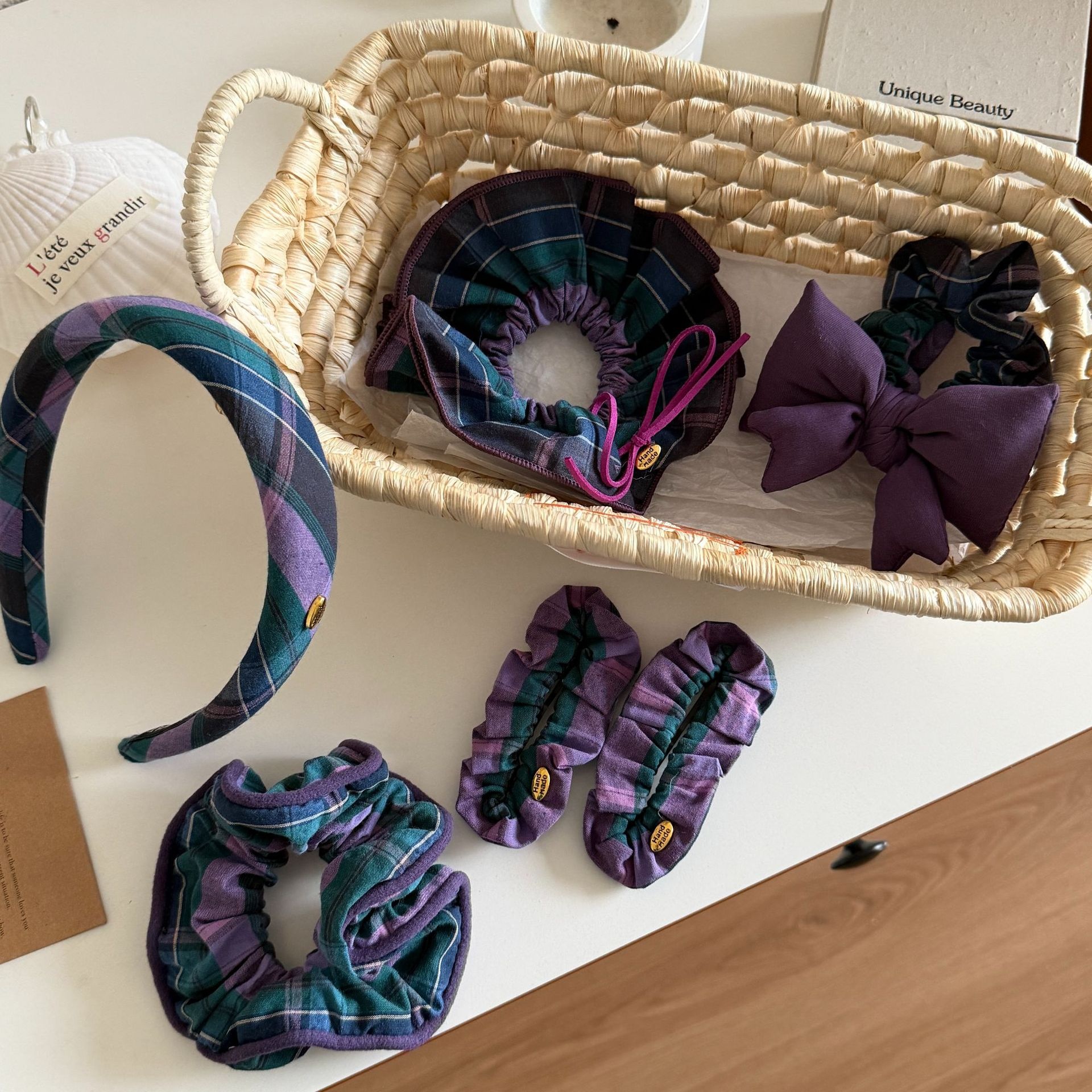 Women's Academy Cloth Scarf Scrunchie Elastic Hair Bands Plaid Pattern