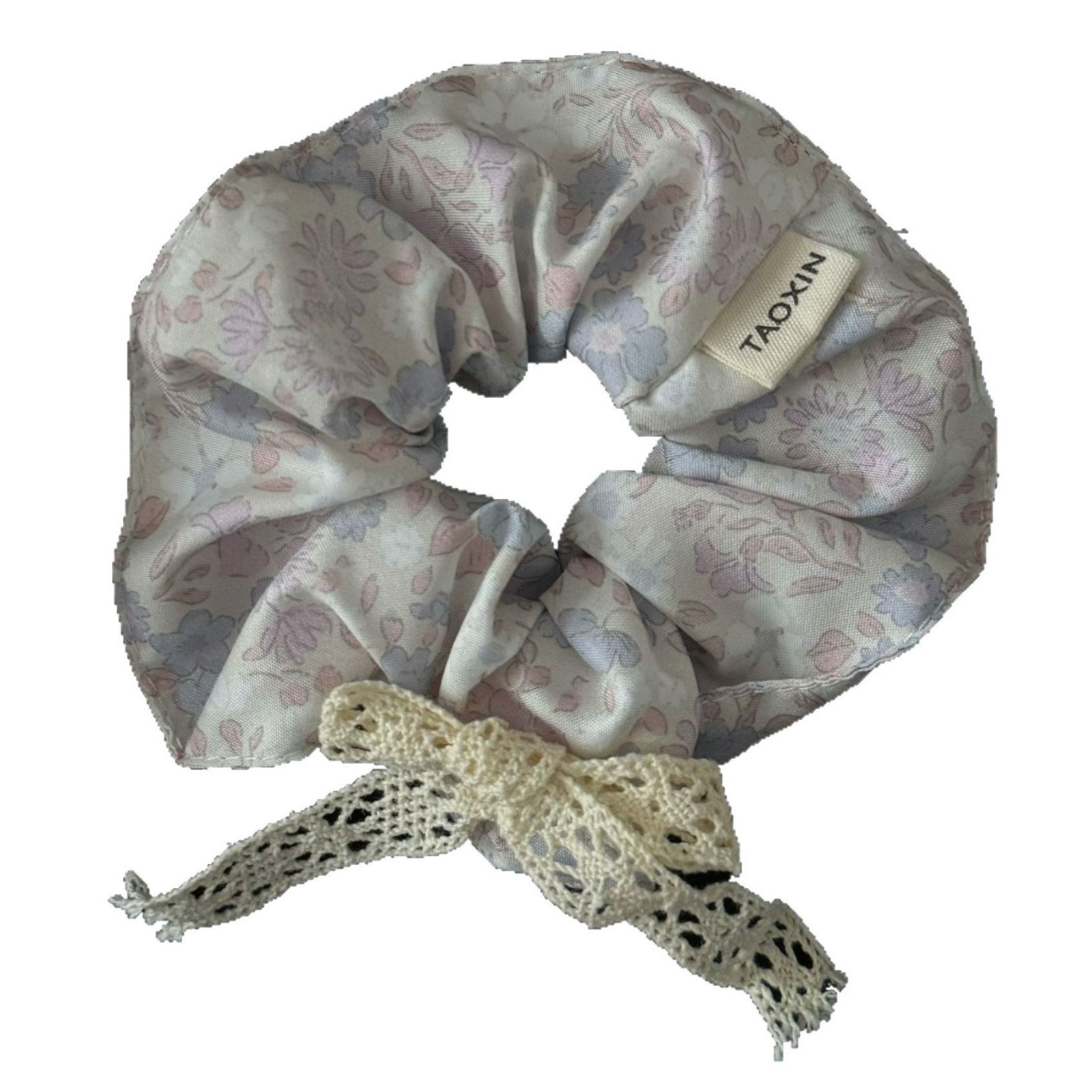 Girls Sweet Purple Floral Bow Scrunchie Large Elastic Cloth Ponytail Hair Tie