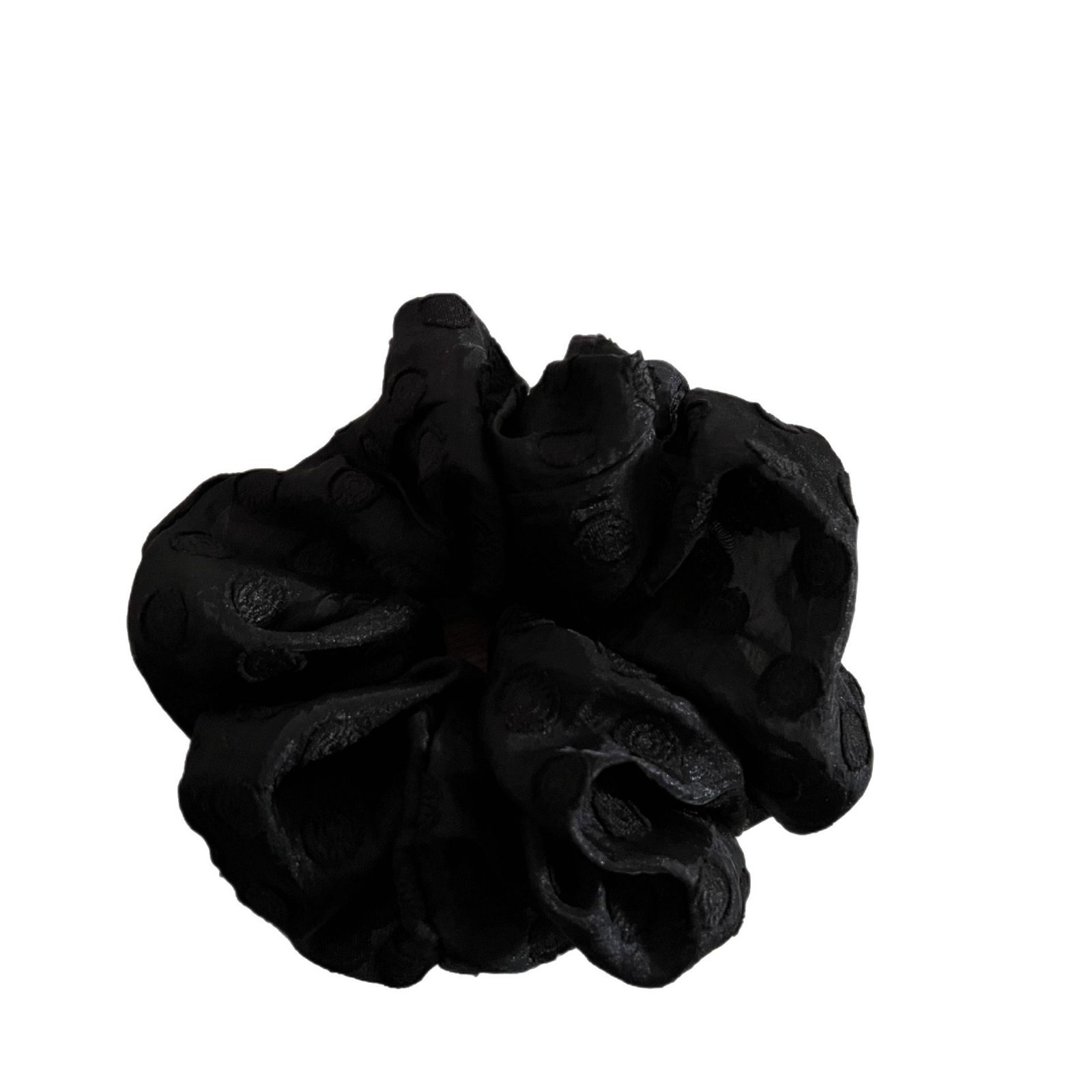 Women Summer Gauze Low Tail Hair Tie White Black Embroidered Polka Dot