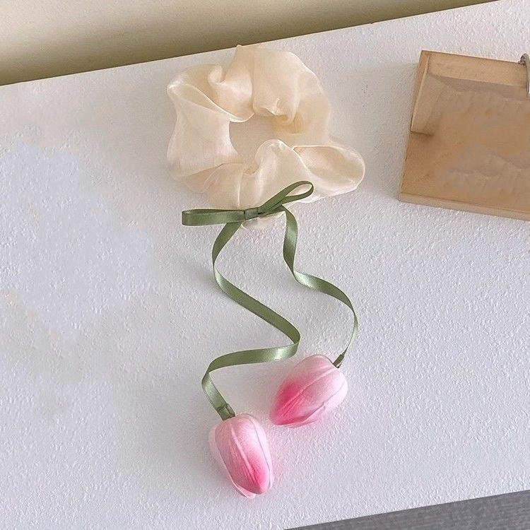 Women's Sweet Casual Fabric Hair Tie Spring Tulip Flower Pattern
