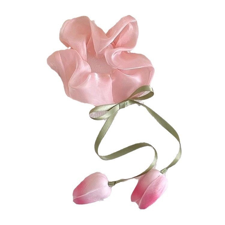 Women's Sweet Casual Fabric Hair Tie Spring Tulip Flower Pattern
