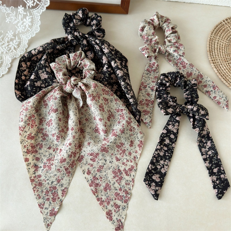 Women's Spring Elastic Polyester Bow Hair Tie Scrunchie Ditsy Floral
