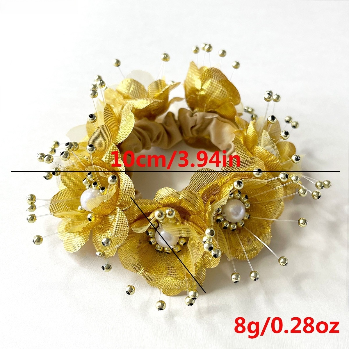 Women's Pearl Organza Vacation Bridal Hair Tie Colorful Floral