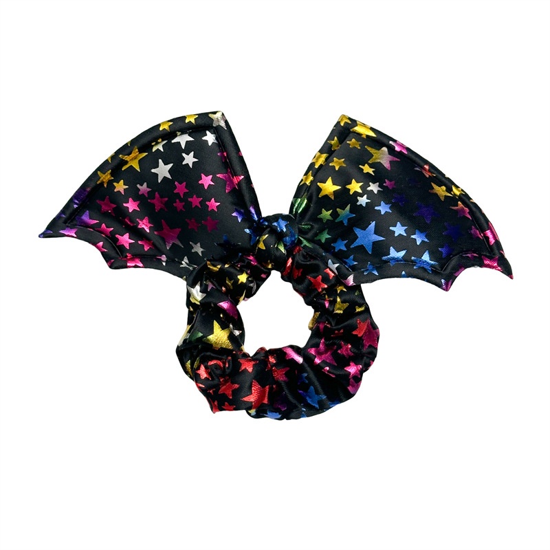 Women's Handmade Halloween Party Hair Scrunchie Retro Gothic Bat Bow
