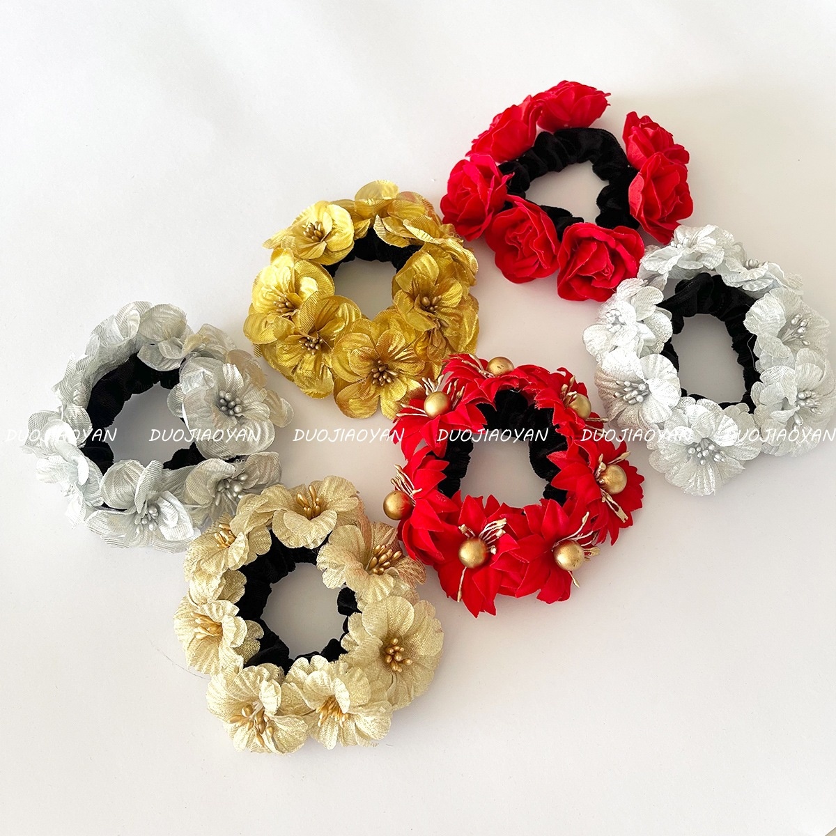 Women's Christmas Bridal Fabric Hairband Red Magnolia Flower