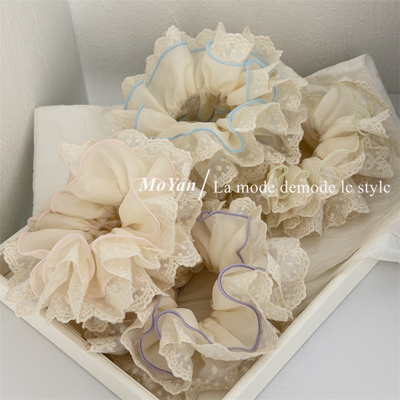Women's Spring Soft Gauze Hair Tie Scrunchie Purple Color Block