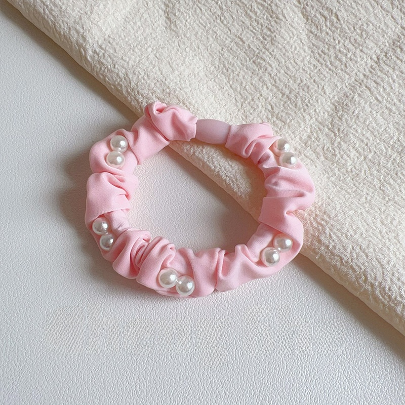 Women's Elegant Spring Cloth Hair Tie Scrunchie Purple Pearl