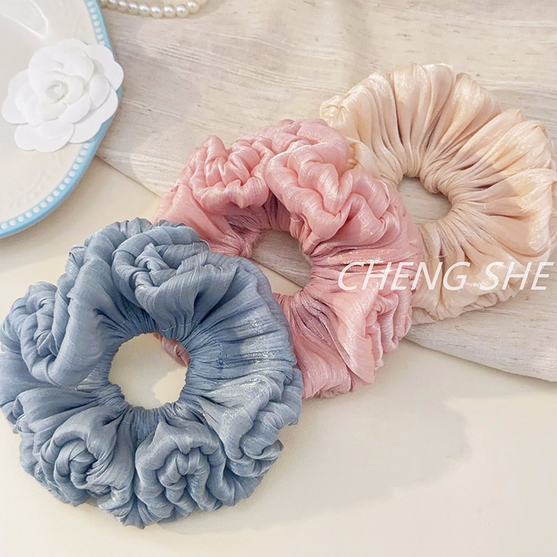 Women's Sweet Spring Summer Tulle Flower Hair Rubber Band Grey