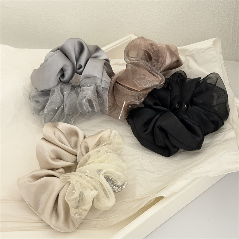 Women's Elegant Irregular Rhinestone Hair Tie, Chic Black Cloth Hair Band