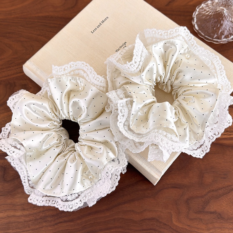 Women's Elegant French Polyester Hair Tie For Daily Wear Polka Dots