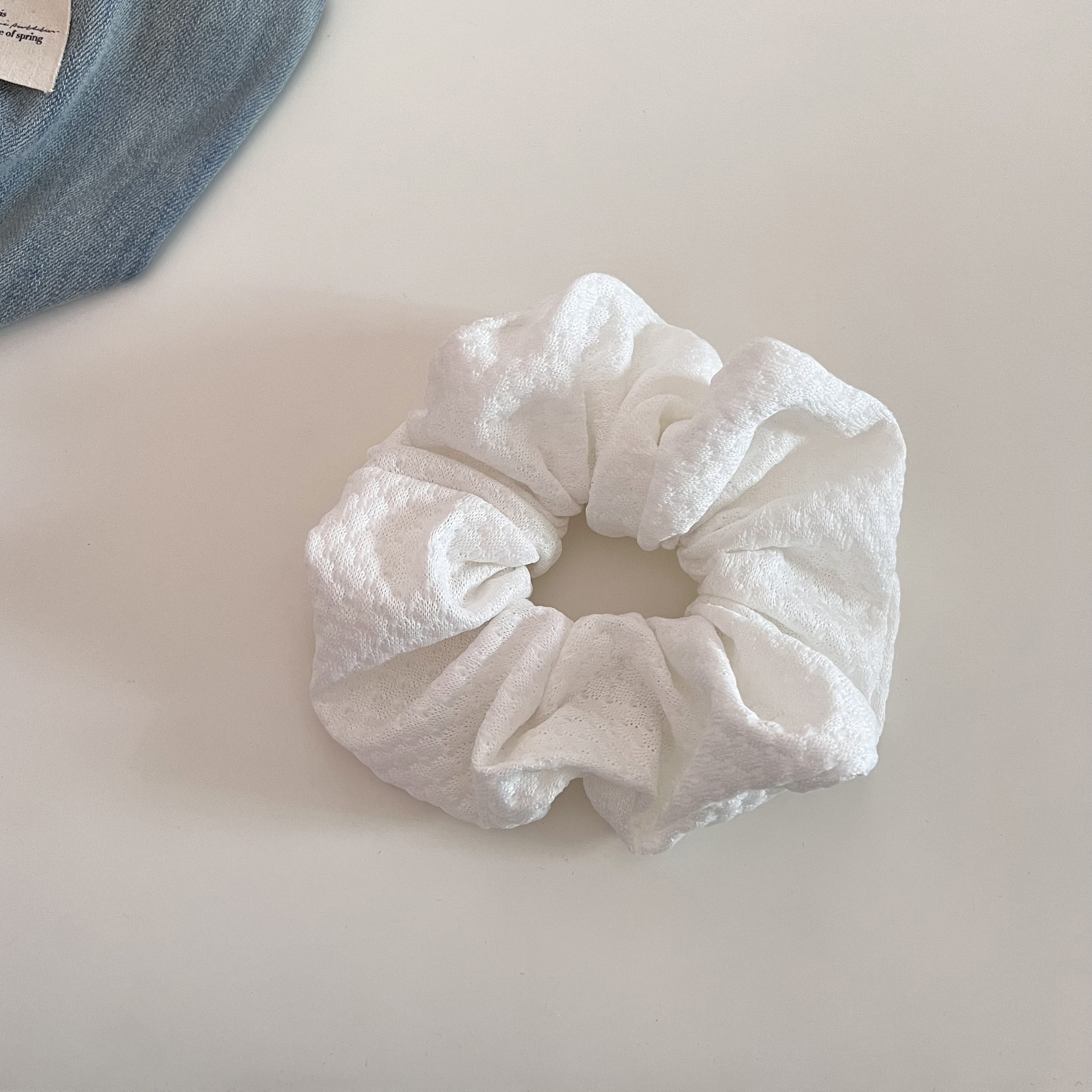 Women's Versatile Bubble Knitted Cloth Elastic Hair Ties Solid Cream Colors