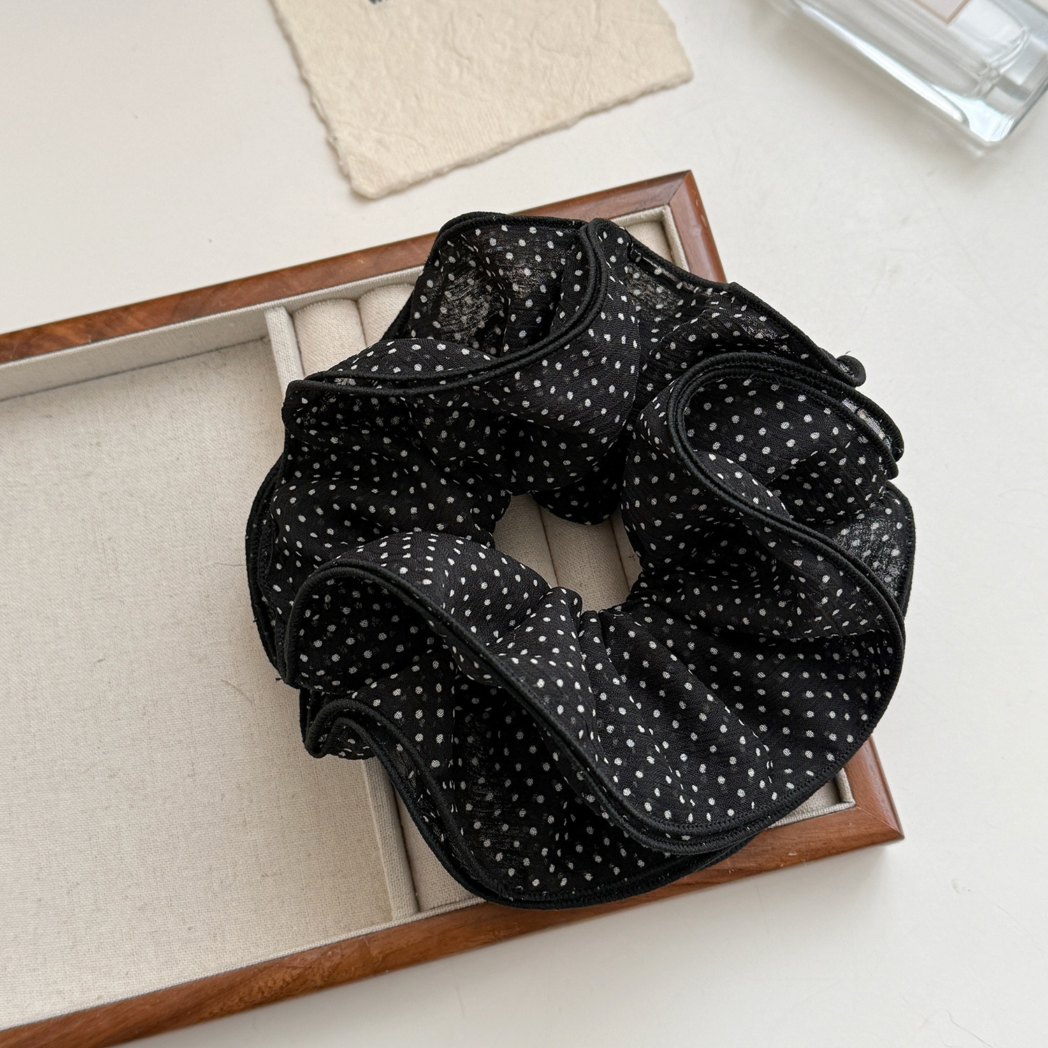 Women's Elegant Spring Soft Gauze Hair Tie Black Polka Dots