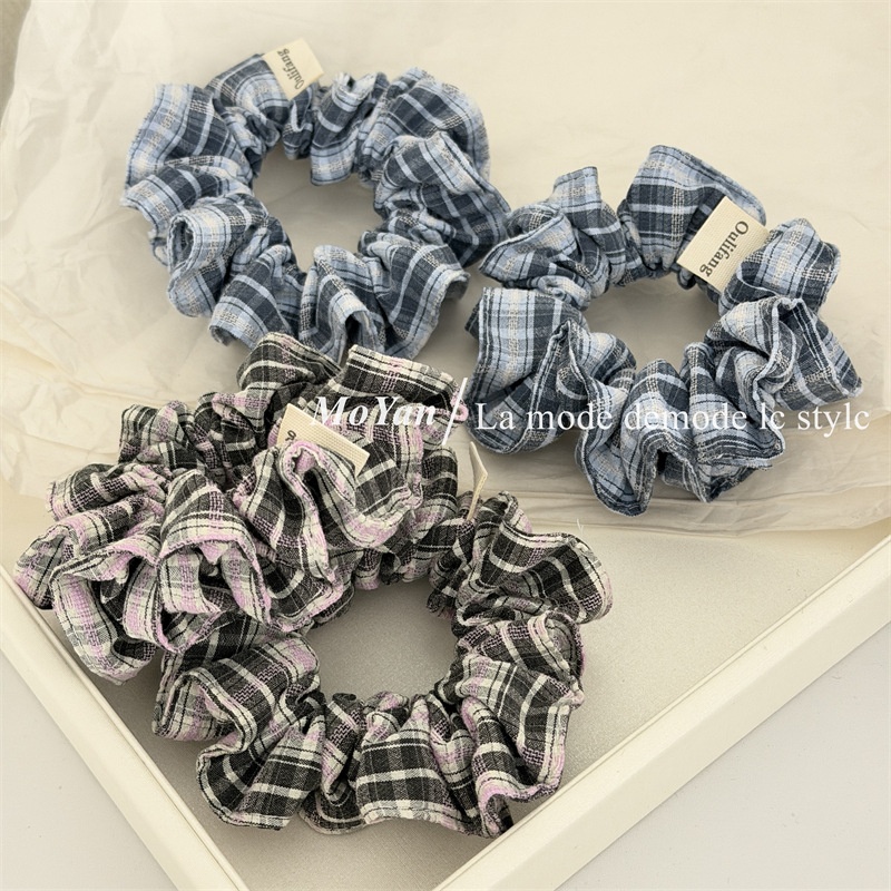 Women's Retro Cloth Hair Tie Blue Checkered Plaid Scrunchie for Spring