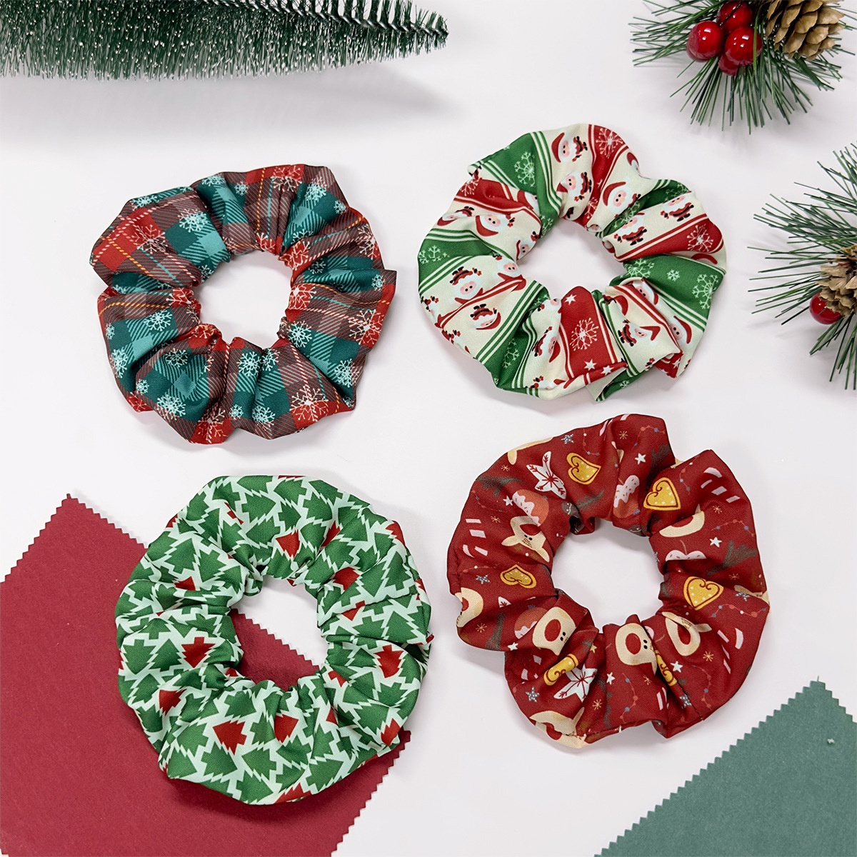 Women's Elastic Cloth Holiday Hair Tie Christmas Tree Snowman Candy Design