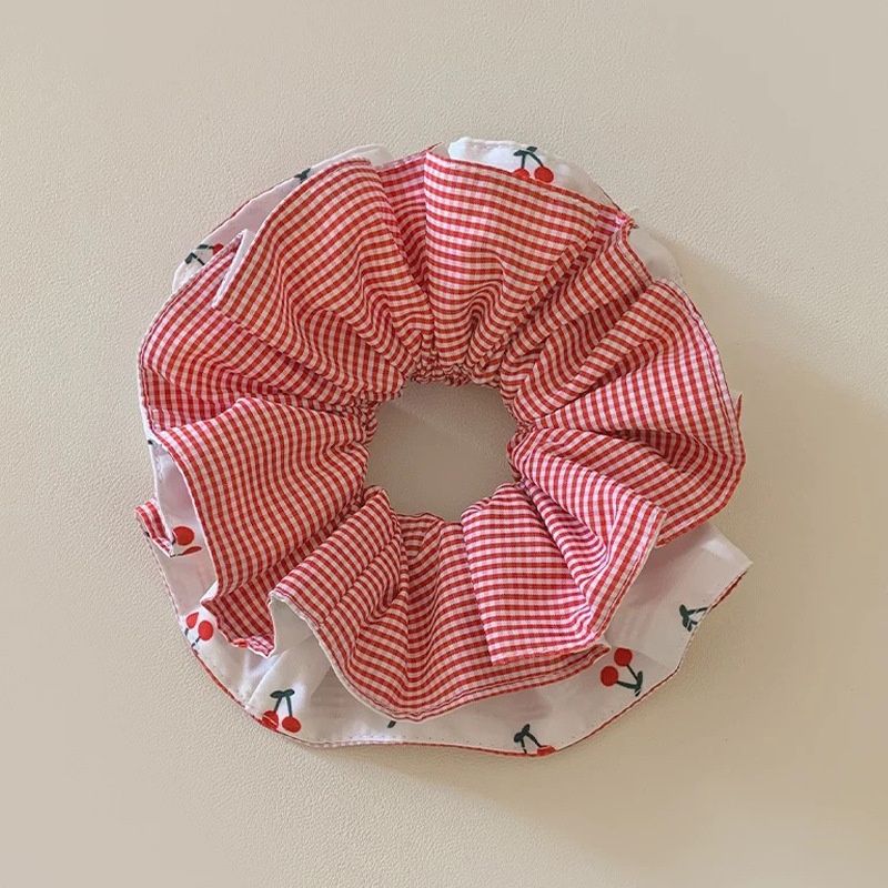 Women's Elegant Double Layer Cloth Hair Bands For Weekend Cherry Plaid