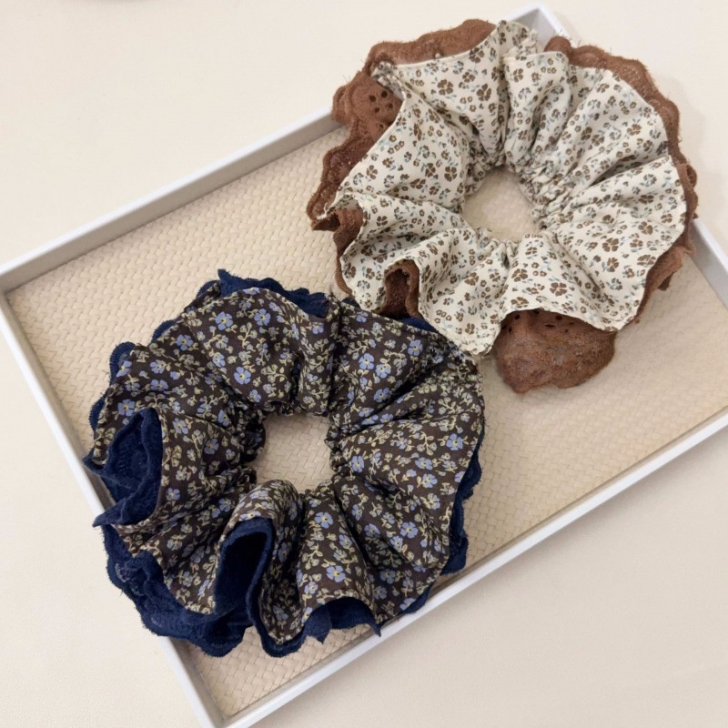Women's Autumn Cloth Hair Tie Scrunchies Coffee Navy Ditsy Floral