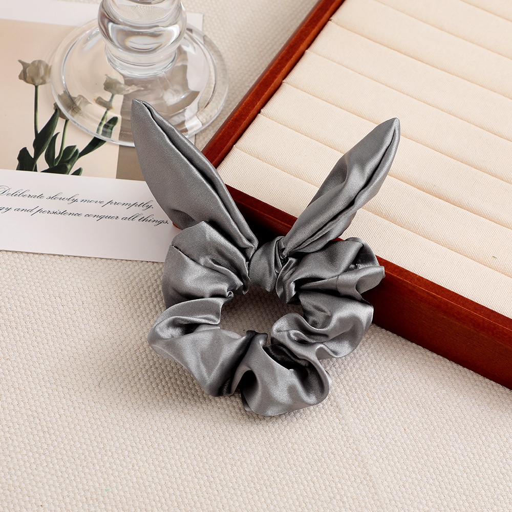 Women's Daily Satin Bowknot Hair Tie Rubber Band Black Bunny Ears