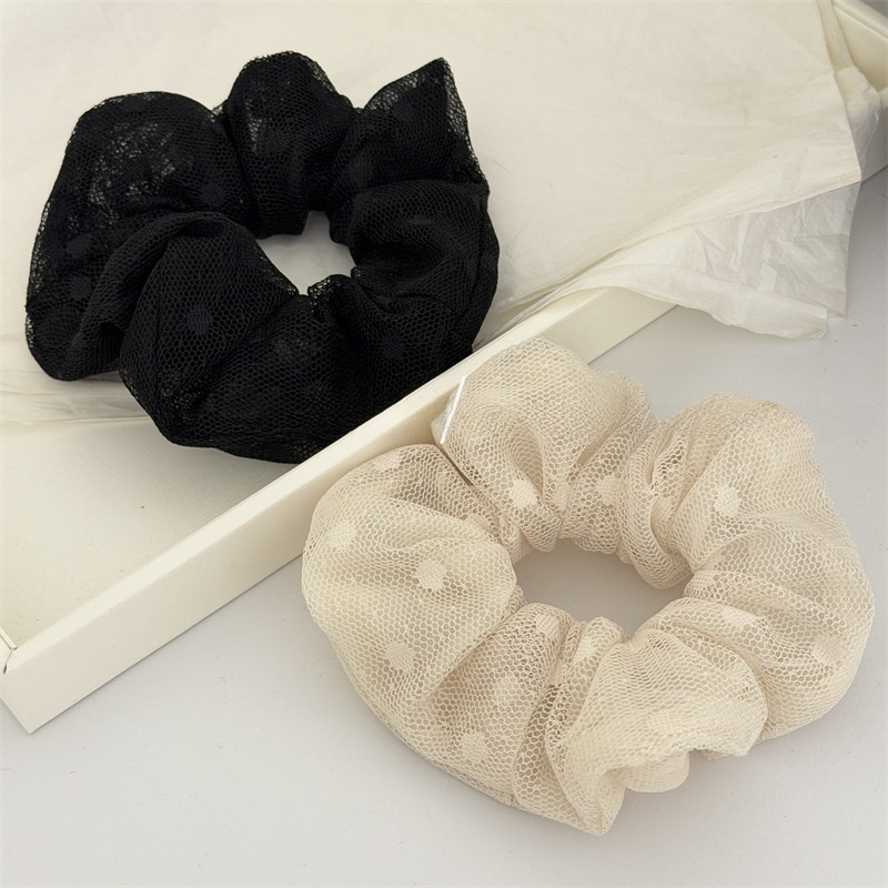Women's Spring Summer Lace Gauze Bubble Braid Hair Tie Beige Black