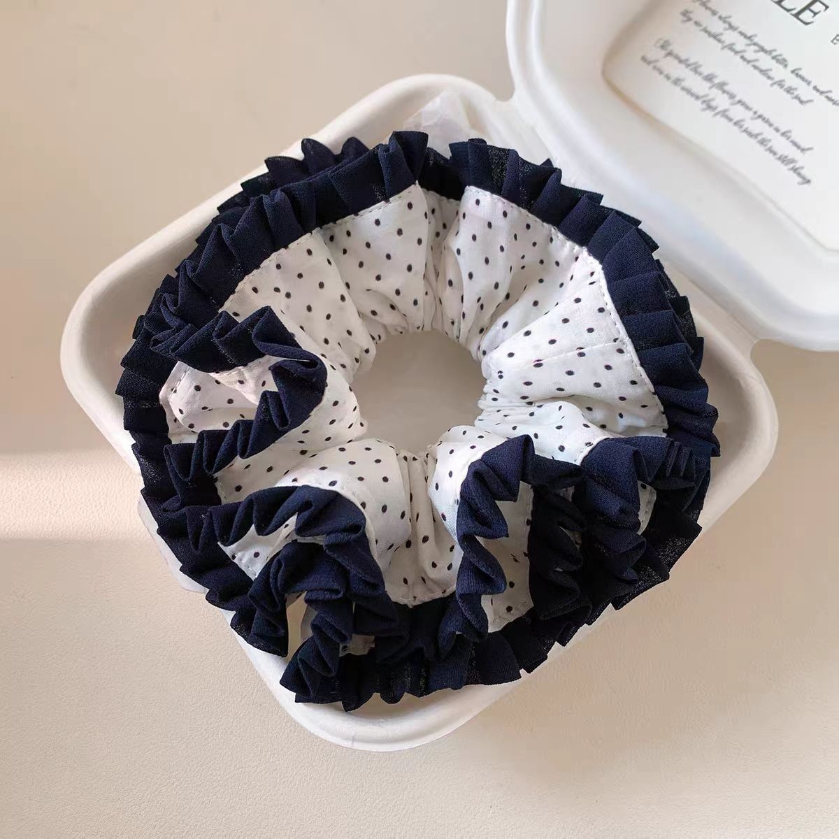 Women's Retro Spring Cotton Hair Tie Black & White Polka Dots