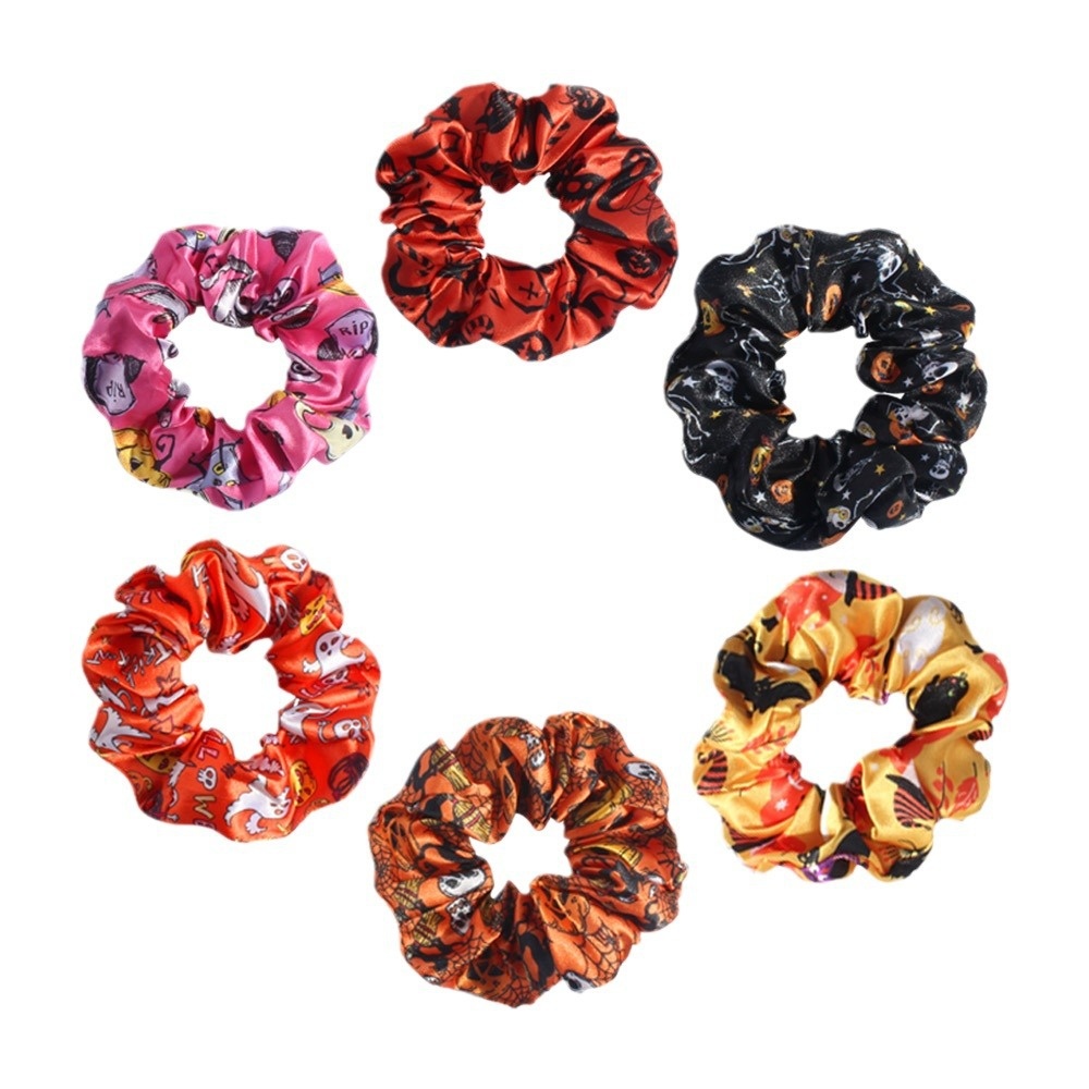 Women's High Elasticity Satin Scrunchies Digital Halloween Print