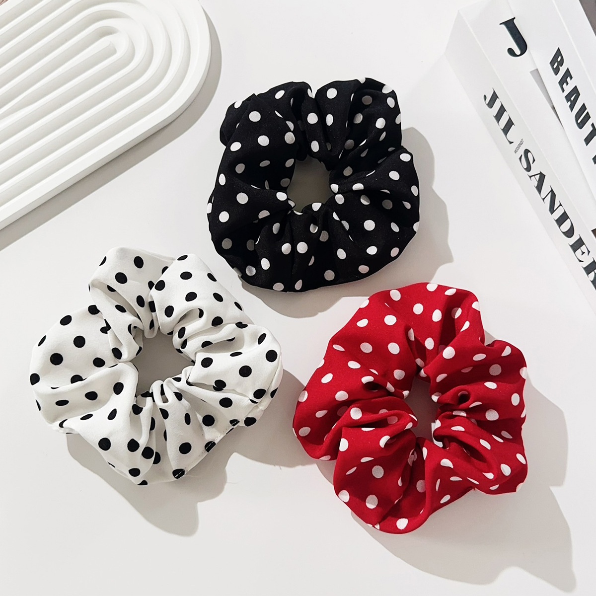 Women Large Fabric Hair Scrunchies High Elasticity Retro Polka Dot