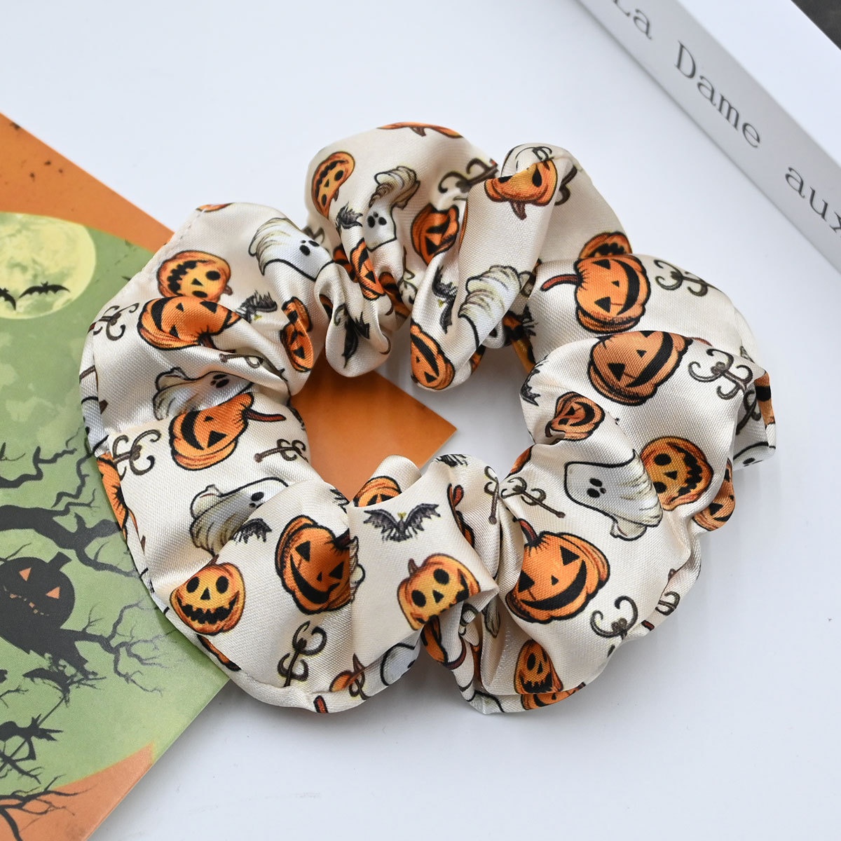 Women's Stylish Cloth Hair Scrunchies Festive Halloween Pumpkin Print