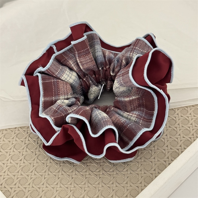 Women's Stylish Cloth Hair Scrunchies Color Block Checkered Plaid