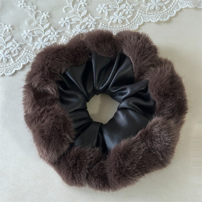 Women's Autumn Winter Plush Polyester Hair Tie Simple Black Coffee
