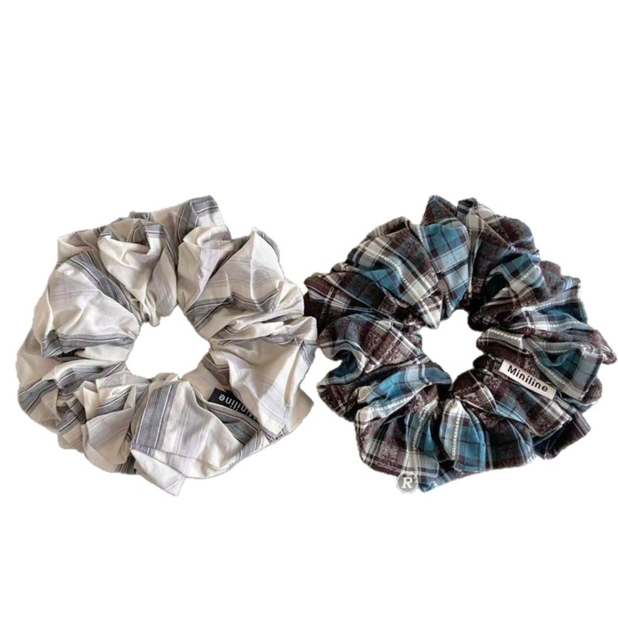 Women's Retro Plaid Cloth Hair Tie, Black & White Spring Accessories