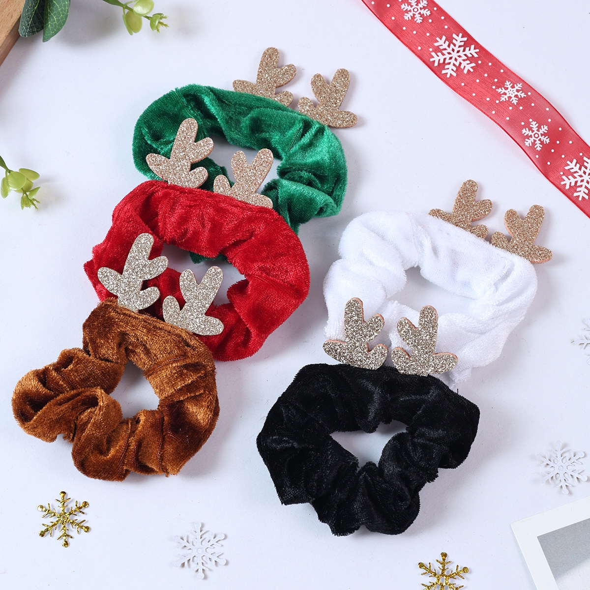 Women Cute Christmas Deer Plush Hair Ties High Elasticity Festive Fabric Hair Bands