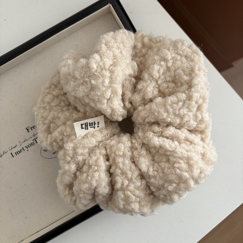 Women's Fluffy Lamb Wool Bow Hairband Winter Warm Hair Tie Solid Color