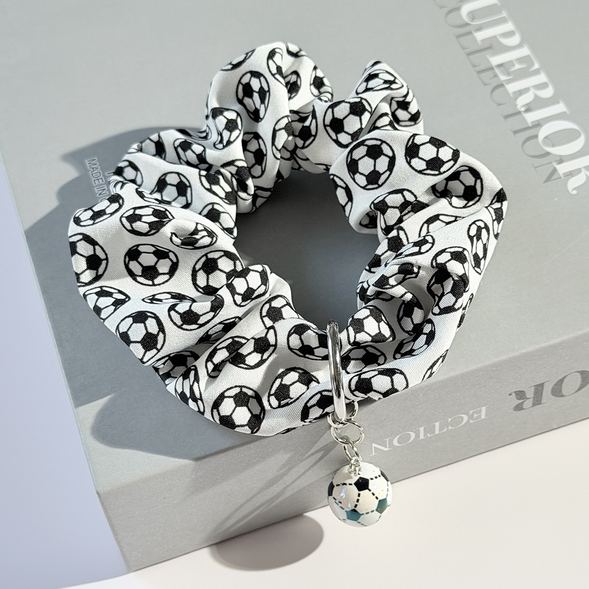 Women's Soft Cloth Telephone Cord Hair Tie For Fans Black & White Football