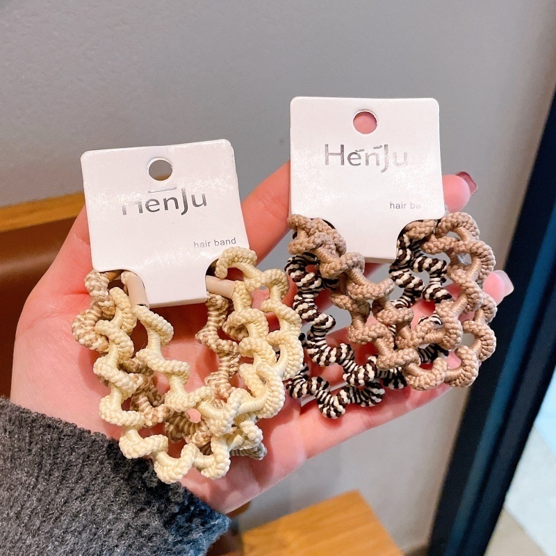 Women's 4pcs Daily Cloth Elastic Wave Hair Ties Milk Tea Color