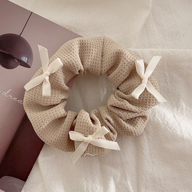 Women's Daily Rib-Knit Lace Rivet Hair Tie Sweet Plaid Bow Knot