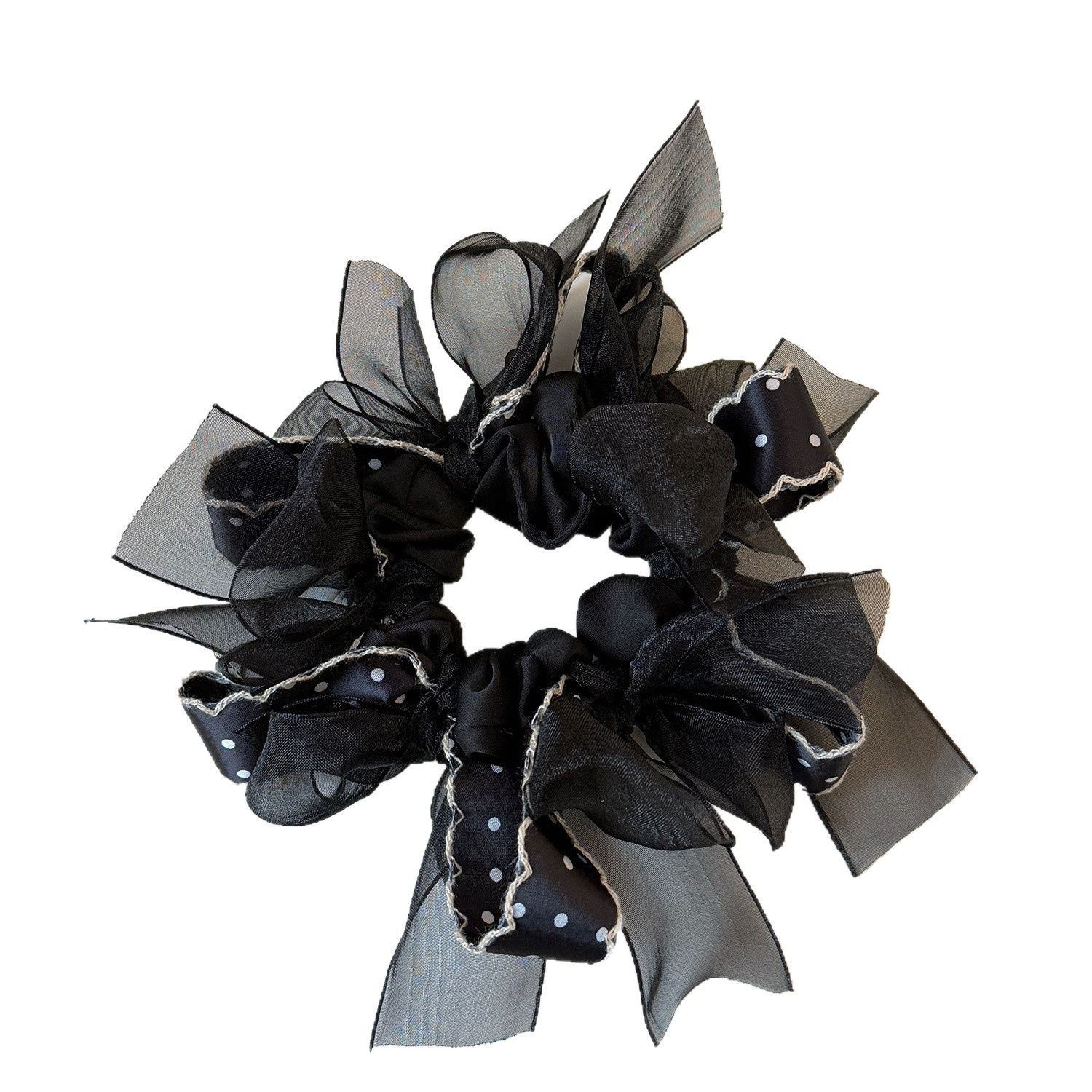 Women's Valentine Cloth Ribbon Bow Lazy Hair Tie Polka Dot Black Purple