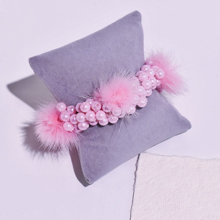 Women's Winter Plush Pearl Hair Tie Solid Color Bubble Ponytail Holder