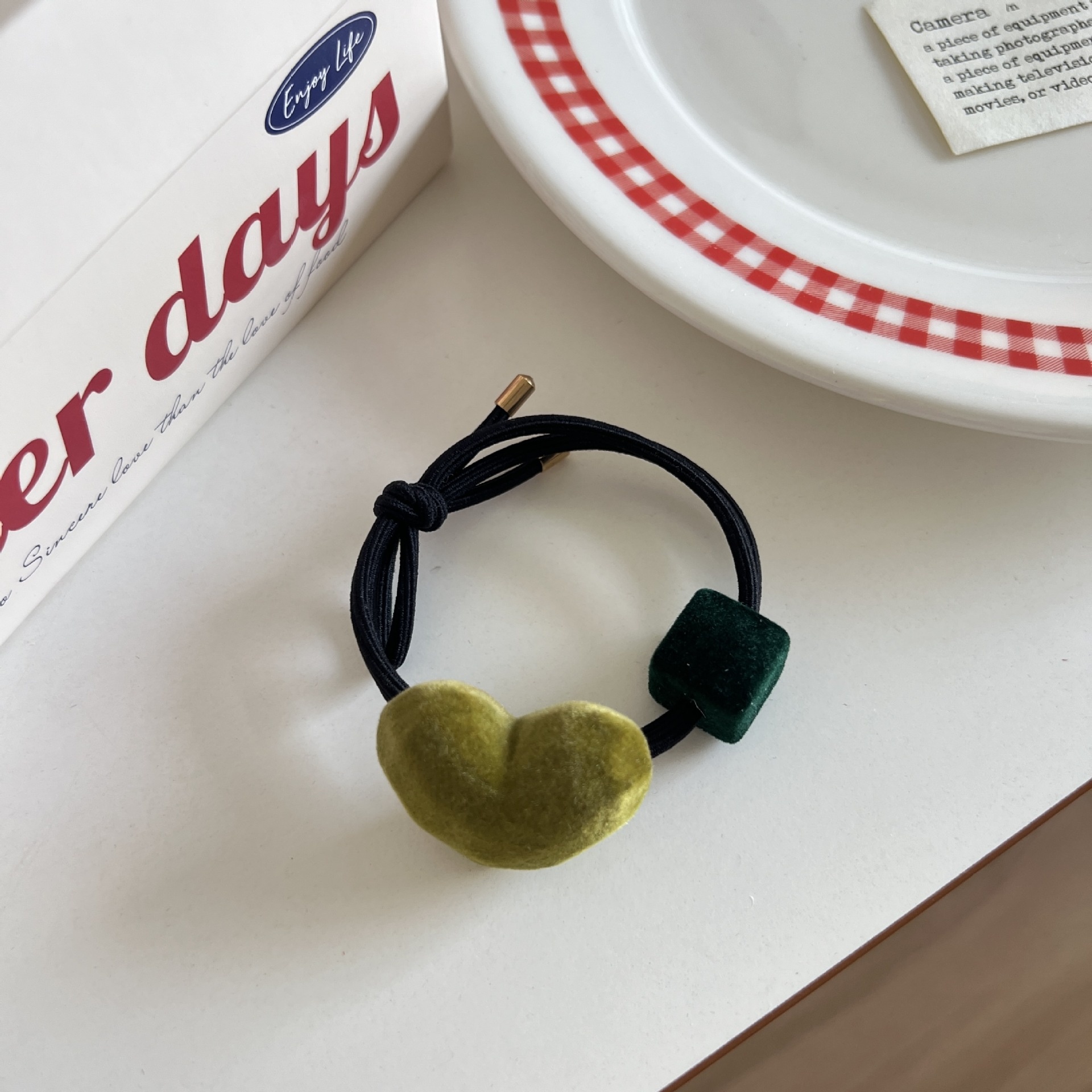 Girls Double-Headed Elastic Fabric Ponytail Hair Bands Heart Shape