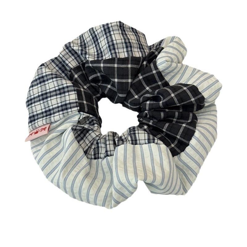 Women's Retro Cloth Hair Scrunchies Classic Black & White Plaid Pattern
