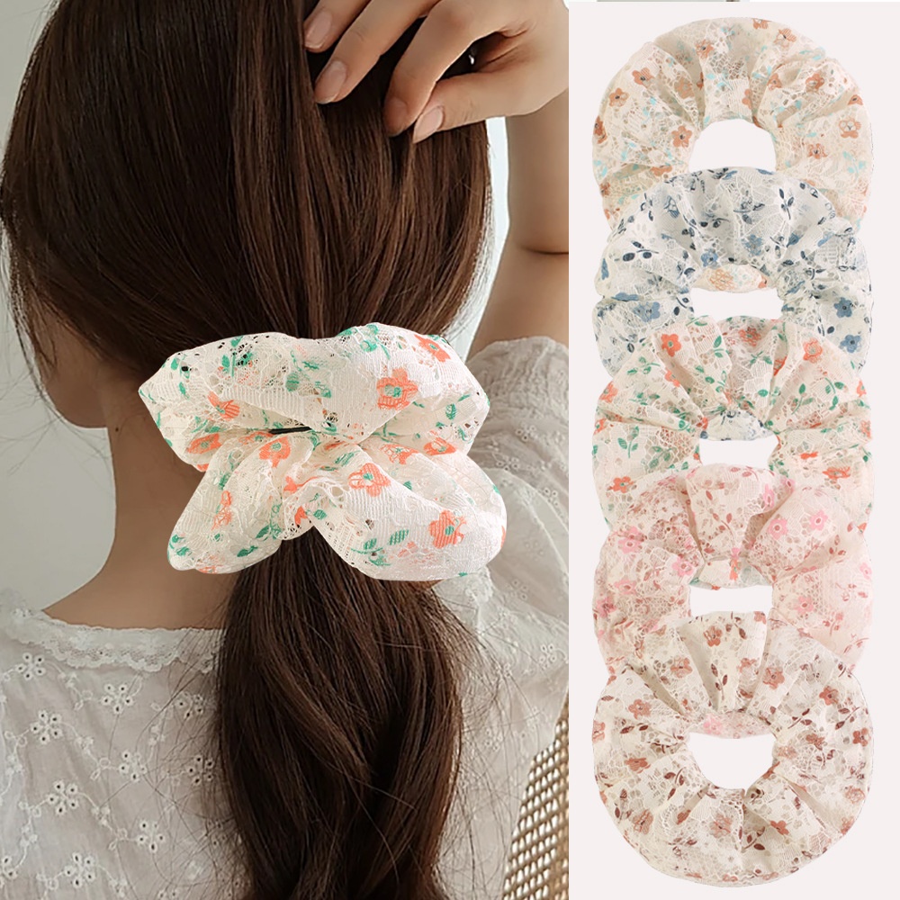 Women's French Style Soft Lace Hair Tie Daily Wear Ditsy Floral